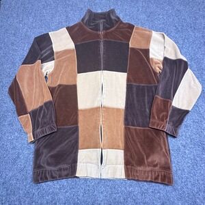 Vintage Irvine Park Velour Patchwork Track Suit Set Mens Large Brown Tan Cream